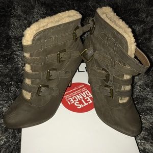 Brand new with box!! Taupe fur high heel booties
